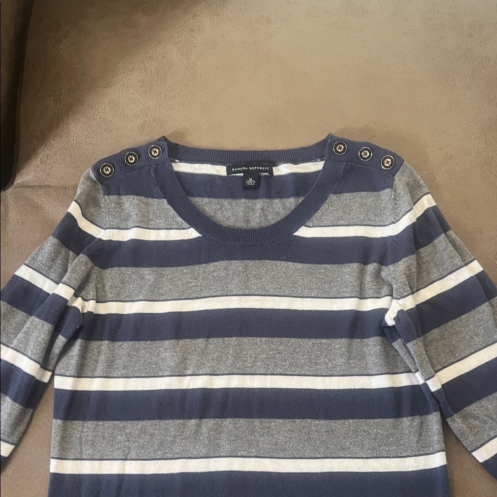 Banana Republic Navy and Gray Striped Sweater